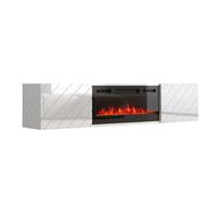zidinys stalas - TV staliukas Cama Meble LUXE 182,6x34,5x37,5 balta/blizgi balta/juoda židinys - 2 nuotrauka