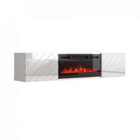 zidinys stalas - TV staliukas Cama Meble LUXE 182,6x34,5x37,5 balta/blizgi balta/juoda židinys - 4 nuotrauka