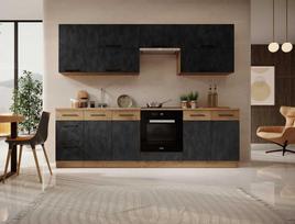 Virtuvės baldų komplektas Vika 260, juodas/rudas (Black/Brown)