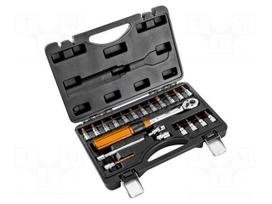 dinamometrinis raktas 5 25 - Neo Tools 1/4" dvikrypčiai dinamometriniai veržliarakčiai, 5-25Nm, rinkinys 21 vnt. (08-821) - 1 nuotrauka