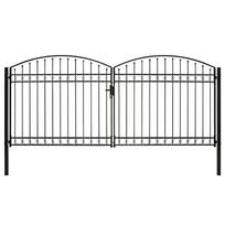 duris vartu - vidaXL Dvigubi vartai su arkiniu viršumi, juodi (Black), 400 x 200 cm, plienas - 1 nuotrauka