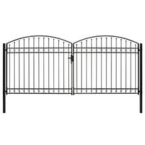 duris vartu - vidaXL Dvigubi vartai su arkiniu viršumi, juodi (Black), 400 x 200 cm, plienas - 3 nuotrauka