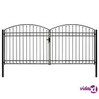 duris vartu - vidaXL Dvigubi vartai su arkiniu viršumi, juodi (Black), 400 x 200 cm, plienas - 4 nuotrauka