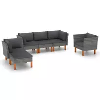 lauko baldai 6 - Lauko baldų komplektas vidaXL, pilkas (Gray), 6 dalių, poliratanas/eukaliptas - 2 nuotrauka