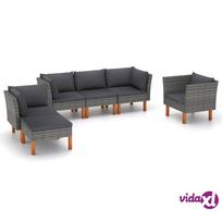 lauko baldai 6 - Lauko baldų komplektas vidaXL, pilkas (Gray), 6 dalių, poliratanas/eukaliptas - 3 nuotrauka