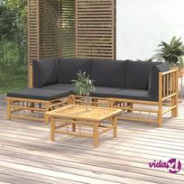 lauko baldu pagalveles - Lauko baldų komplektas vidaXL, bambukas, 5 dalių, pilkos pagalvėlės (Gray Cushions) - 2 nuotrauka