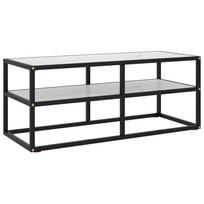 marmurinis stalas - TV staliukas TV spintelė, juodas (Black), 100 cm x 40 cm x 40 cm, su baltu marmuriniu stiklu - 1 nuotrauka