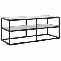marmurinis stalas - TV staliukas TV spintelė, juodas (Black), 100 cm x 40 cm x 40 cm, su baltu marmuriniu stiklu - 2 nuotrauka