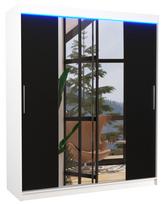 Spinta ADRK Dallas LED, skaidri/balta/juoda, 58 cm x 180 cm x 215 cm, su veidrodžiu