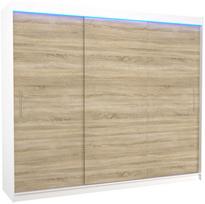 Spinta ADRK Antos LED, balta/sonoma ąžuolo, 250 cm x 58 cm x 215 cm