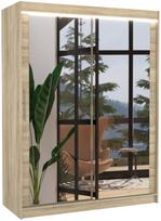 Spinta ADRK Permo LED, sonoma ąžuolo, 58 cm x 150 cm x 200 cm, su veidrodžiu
