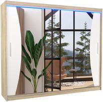 Spinta ADRK Diego LED, balta/sonoma ąžuolo, 250 cm x 58 cm x 215 cm, su veidrodžiu
