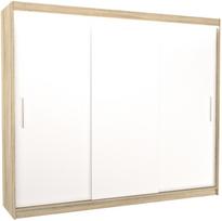 Spinta ADRK Antos LED, balta/sonoma ąžuolo, 58 cm x 250 cm x 215 cm