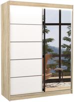 Spinta ADRK Limbo LED, balta/sonoma ąžuolo, 58 cm x 150 cm x 200 cm, su veidrodžiu