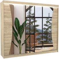 Spinta ADRK Diego LED, sonoma ąžuolo, 250 cm x 58 cm x 215 cm, su veidrodžiu