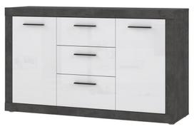 Komoda Forte Blue Lake BLKK231-C272, balta/tamsiai pilka, 41.3 cm x 142.6 cm x 85.3 cm