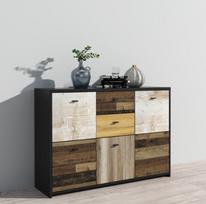 Komoda Forte Sanne SQNK233-C604, juoda/medžio, 30 cm x 114 cm x 77 cm