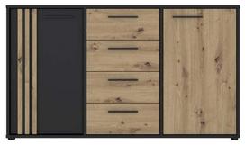 Komoda Forte Cardigan, ąžuolo/juoda, 34.3 cm x 142.6 cm x 82.3 cm