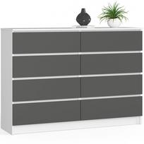 Komoda Akord Furniture Factory K140, balta/pilka, 138 cm x 40 cm x 99 cm