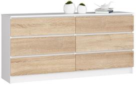 Komoda Akord K160, balta/sonoma ąžuolo, 40 cm x 160 cm x 77 cm