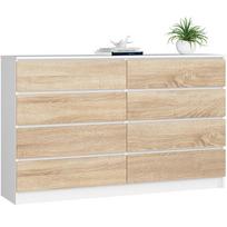 komoda 8 stalciai - Komoda Akord K160, balta/sonoma ąžuolo, 40 cm x 160 cm x 121 cm - 1 nuotrauka