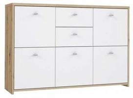 Komoda Forte Best Chest SQNK233-C804, ąžuolo/balta, 29.6 cm x 113.9 cm x 77.3 cm