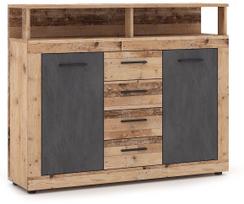 Komoda Luna Midi B 2D4S, antracito/šviesiai ruda, 120 cm x 32 cm x 97 cm