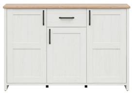 Komoda Loksa S455-KOM3D1S-APW, ąžuolo/balta, 148 cm x 42.5 cm x 98.5 cm