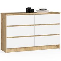Komoda Akord K120 6SZ CLP, ąžuolo/balta, 40 cm x 120 cm x 77 cm