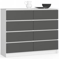 Komoda Akord K120 8SZ CLP, balta/pilka, 40 cm x 120 cm x 99 cm