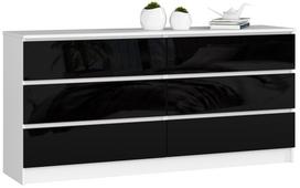balta juoda komoda - Komoda Akord K160 6SZ CLP, balta/juoda, 40 cm x 160 cm x 77 cm - 1 nuotrauka