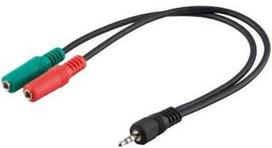 Goobay PC headset adapter; 1x 3.5 mm AUX 4-pin to 2x 3.5 mm AUX 3-pin 50467
