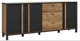 Komoda Forte Hayato HYTK241L-M215, juoda/medžio, 42 cm x 200 cm x 85 cm