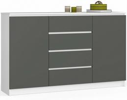 Komoda Akord K160 2D 4SZ CLP, balta/pilka, 160.4 cm x 40 cm x 99 cm