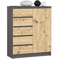 Komoda Akord Furniture Factory K80, ruda/grafito, 80 cm x 35 cm x 97 cm