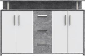 Komoda Forte NCRK251-C251, balta/pilka, 132 cm x 34.8 cm x 88.5 cm