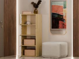 artisan oak - Komoda Alma, balta/artisan oak, 48.5 cm x 40 cm x 119.5 cm - 5 nuotrauka