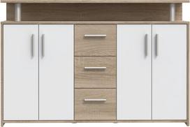 Komoda Forte NCRK251-Q45F, balta/rusva, 132 cm x 34.8 cm x 88.5 cm