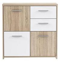 Komoda Forte Quadro QDRK15-Q45F, balta/sonoma ąžuolo, 29.6 cm x 77.2 cm x 77.5 cm
