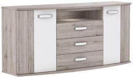 Komoda Forte Rondino RDIK231B-T30, balta/smėlio ruda, 47.5 cm x 169.5 cm x 81.5 cm