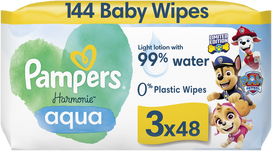 Pampers Harmonie Aqua Baby Paw Patrol drėgnos servetėlės kūdikiams, 3 x 48 vnt.
