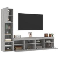 tv staliukas oak - TV sekcija Sieninė su LED, 4 dalių, pilka ąžuolo (Grey Oak) - 2 nuotrauka