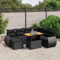Lauko baldų komplektas vidaXL Sofos komplektas su pagalvėlėmis, juodas (Black), 8 dalių
