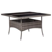 Lauko stalas vidaXL, pilkas (Grey), poliratanas ir stiklas