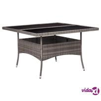 lauko stiklo stalas - Lauko stalas vidaXL, pilkas (Grey), poliratanas ir stiklas - 2 nuotrauka
