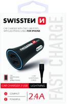Automobilinis įkroviklis Swissten SW-CCH-2.4ALIG-B, USB, juoda