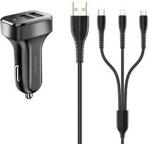 Automobilinis įkroviklis Usams NTU35YTSC13TZ, USB Type C/Lightning/Micro USB, juoda