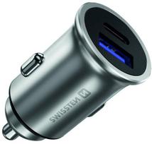 ikrovikliai type 2 - Automobilinis įkroviklis Swissten SW-CCH-ME2-QC3.0-PD-36W-S, USB 3.0/USB Type C, sidabro, 36 W - 1 nuotrauka