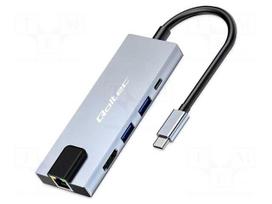usb c hdmi adapteris - Qoltec 53795 USB-C 5in1 Hub Adapteris ,  USB-C PD 100W ,  2x USB ,  HDMI 4K ,  RJ45 - 2 nuotrauka