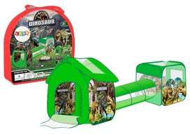 zaidimu namelis - Lean Toys Vaikų žaidimų aikštelė 3in1 su tuneliu ir kamuoliukų baseinu, dinozaurų tema - 1 nuotrauka